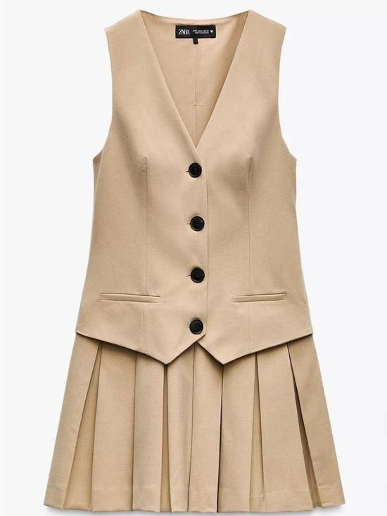 Zara Dresses & Skirts - ZARA Beige Pleated Vest Work Dress